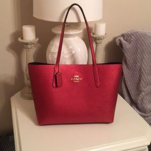 Red Coach Tote Bag with coin pouch